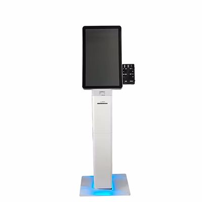 Dysponujący ekranem dotykowym cyfrowy kiosk z drukarką pokwitowania i skanerem kodu QR