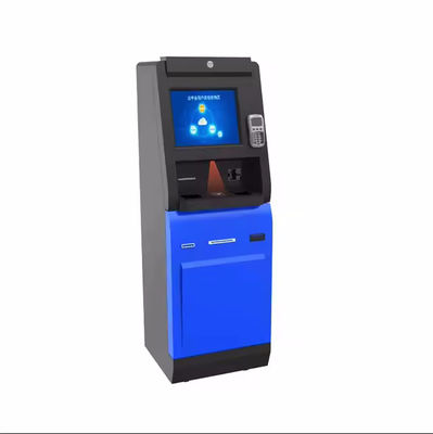 Samoobsługowy kiosk z czytnikiem kodów kreskowych, światłami LED i wydawaniem kart porządkowych dla efektywnej samoobsługi