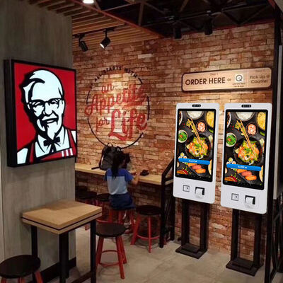 Kiosk z 10-punktowym ekranem dotykowym pojemnościowym Touchwo o rozdzielczości 1920x1080 i mocowaniem ściennym do samodzielnego zamawiania i płatności