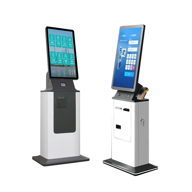 Kiosk samoobsługowy z ekranem dotykowym i możliwością personalizacji, z zmotoryzowanym podajnikiem kart i konstrukcją o niskich wymaganiach konserwacyjnych