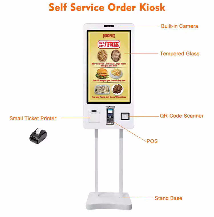 Uniwersalny kiosk samodzielnego zamawiania dla restauracji i restauracji z opcjonalnym rozpoznawaniem twarzy