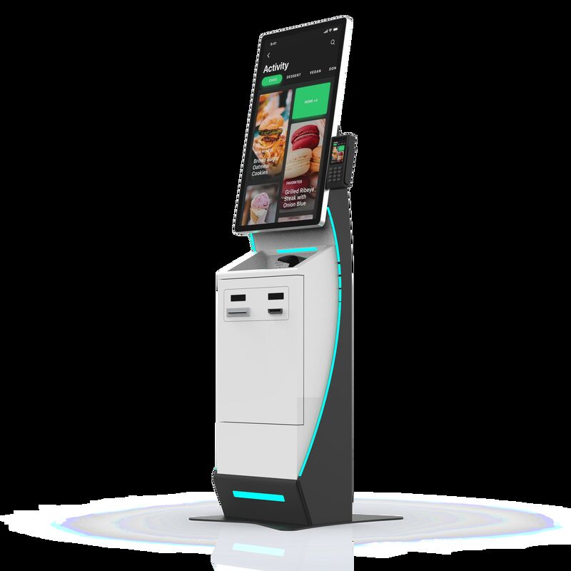 Kiosk z czytnikiem paszportów i systemem operacyjnym Windows 10 wyposażony w dostosowane światła LED dla lepszego zarządzania odwiedzającymi